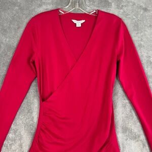 Sundance Red Surplice Long Sleeve Top Womens XS V Neck Minimalist Career Basics